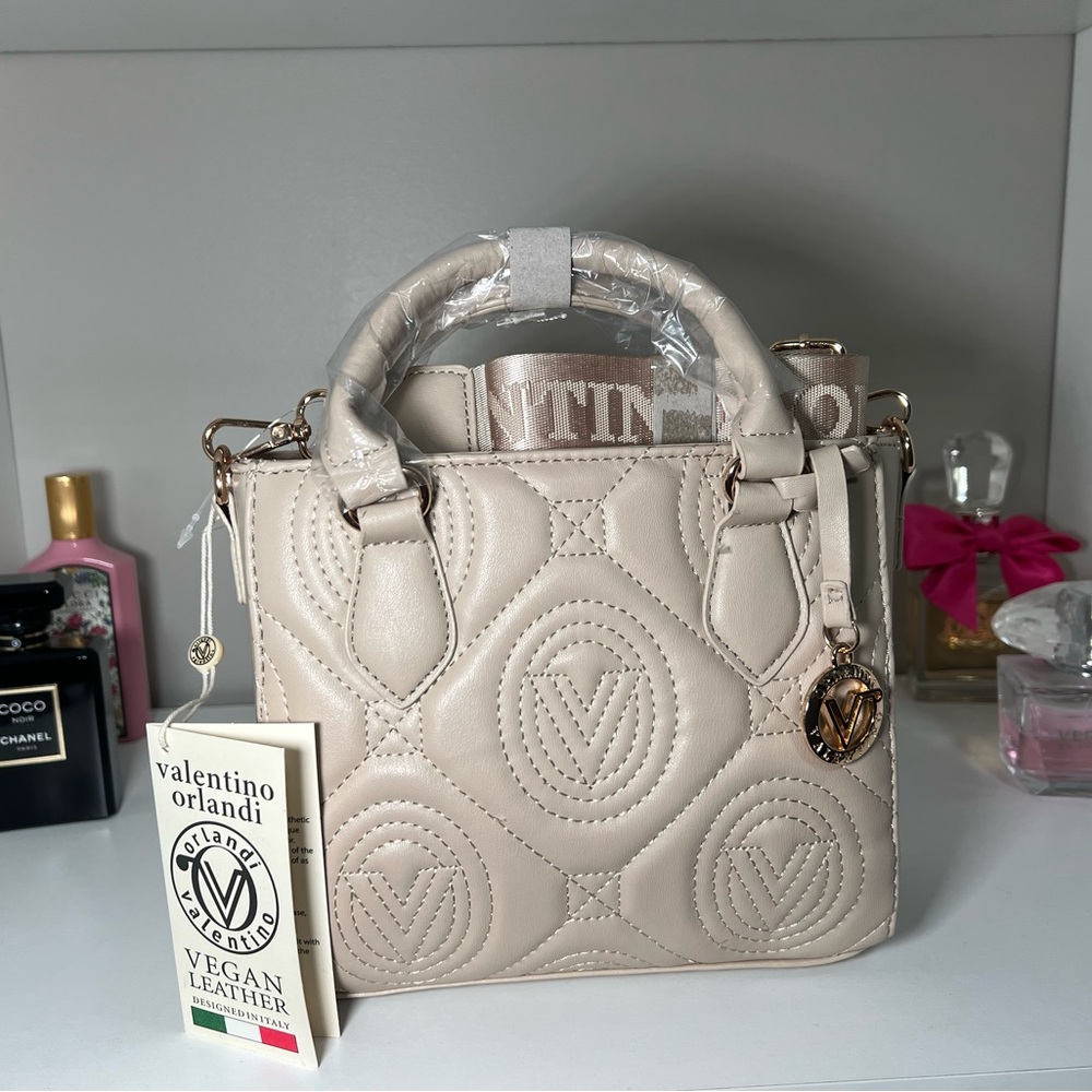 Valentino Orlandi Cream Quilted Vegan Leather Satchel